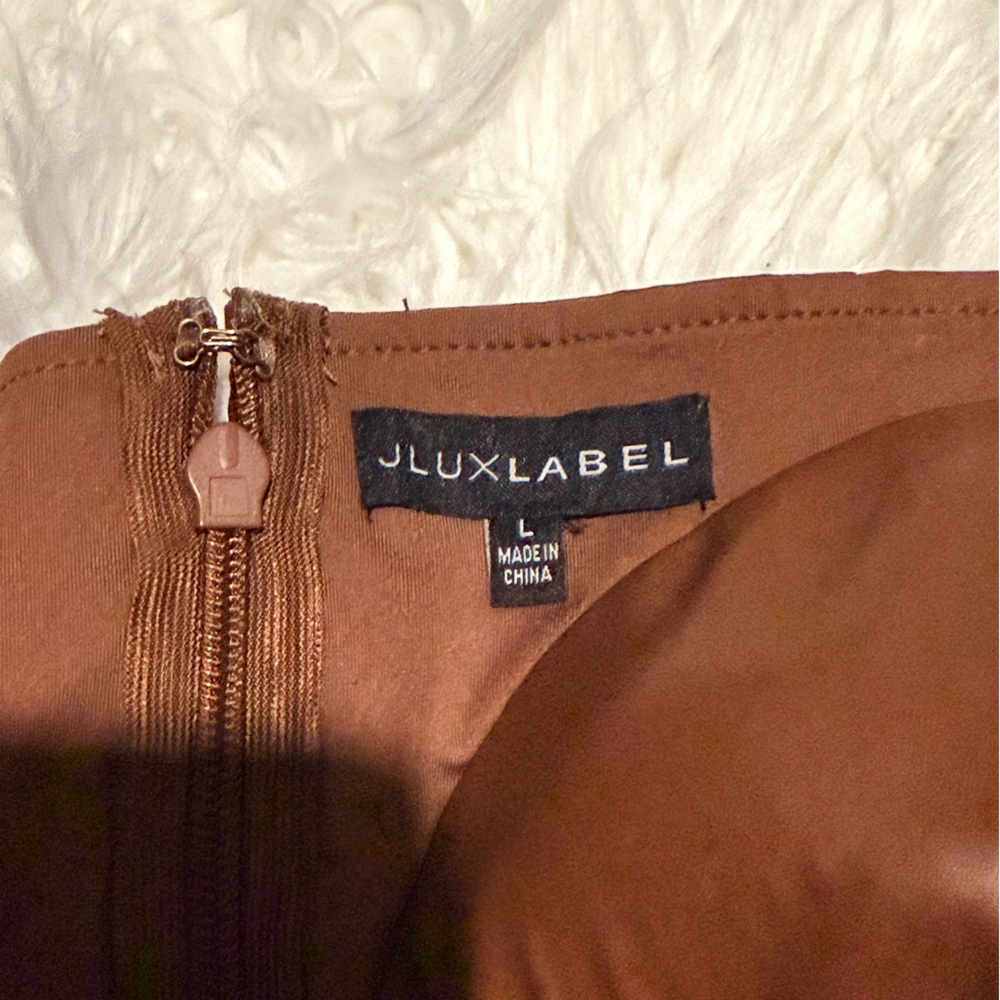JLuxLabel Faux Leather Bustier Top + Ruched Skirt Set | Brown Matching Set - Picture 3 of 3